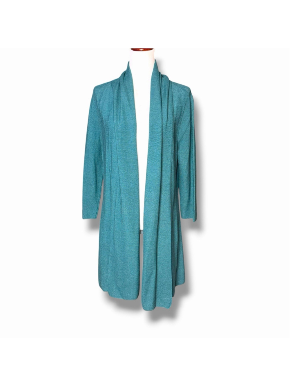 Peruvian Connection Baby Alpaca Silk Shawl Cardigan Sweater Teal Blue Large EUC